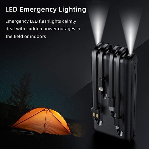 ZHY 10000mah Power Bank Ultra High Capacity With Inbuilt Cables (Type-C, Micro, Lightening And USB)Fast Charging PowerBank - Black.