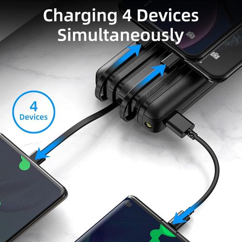ZHY 10000mah Power Bank Ultra High Capacity With Inbuilt Cables (Type-C, Micro, Lightening And USB)Fast Charging PowerBank - Black.
