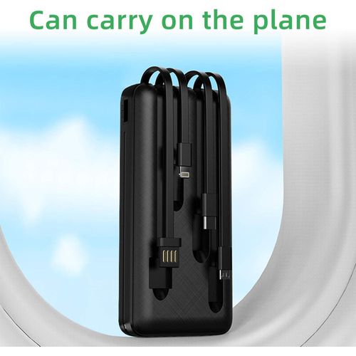 ZHY 10000mah Power Bank Ultra High Capacity With Inbuilt Cables (Type-C, Micro, Lightening And USB)Fast Charging PowerBank - Black.