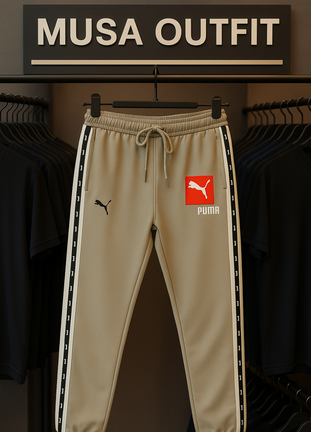 "Puma Style Track Pants for Men with Side Stripes | Comfortable Slim Fit Joggers"
