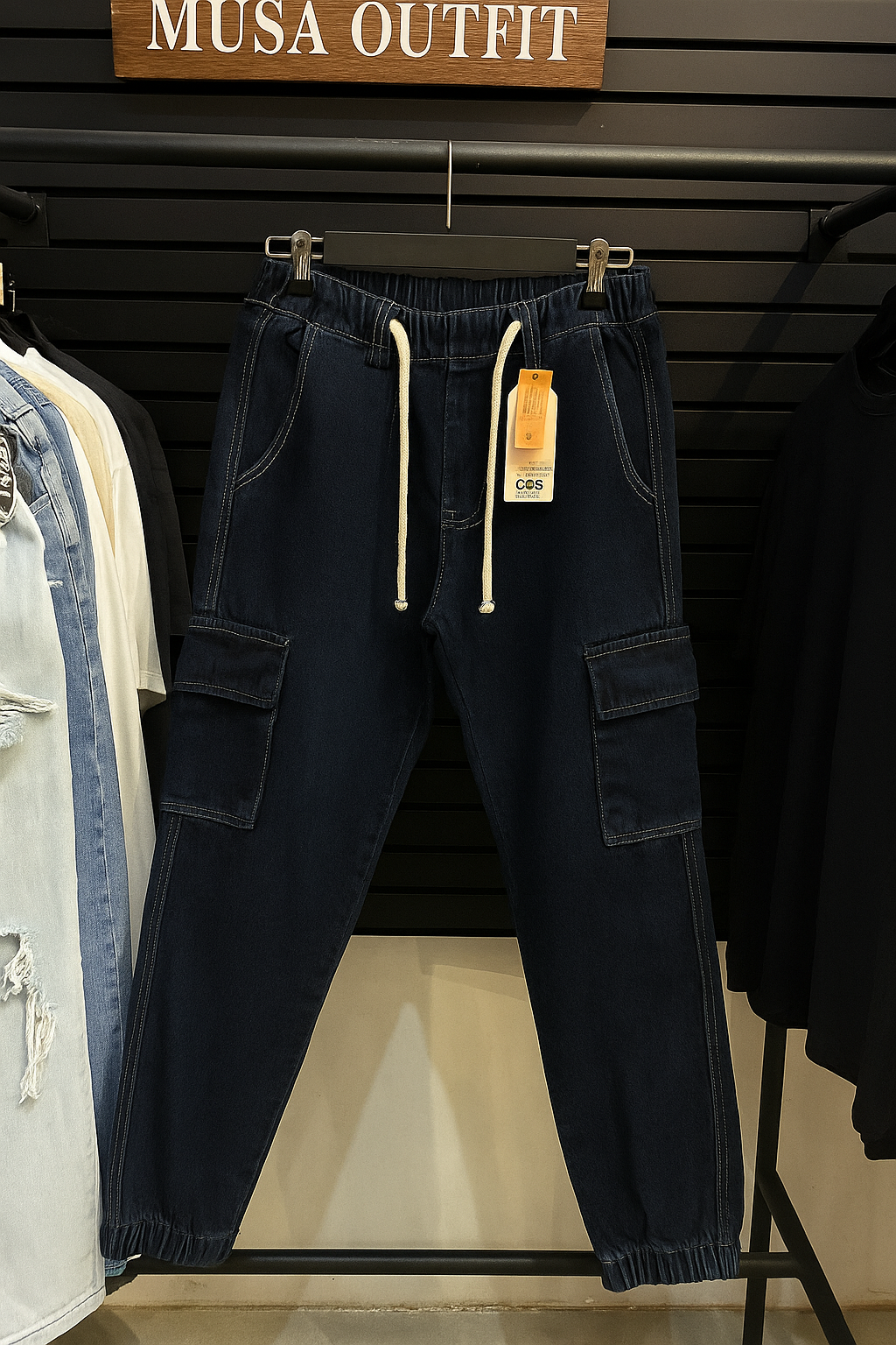 Lightning stich Men’s Baggy Cargo Jeans – Loose Fit Denim Pants with Pockets | Streetwear Casual Trousers