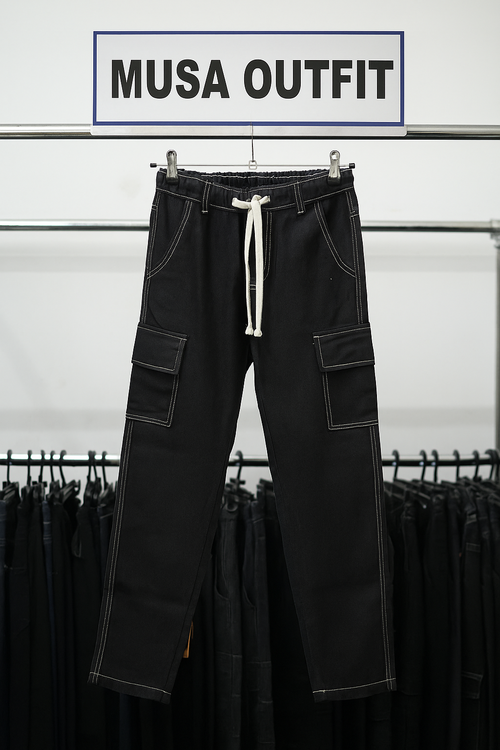 Lightning stich Men’s Baggy Cargo Jeans – Loose Fit Denim Pants with Pockets | Streetwear Casual Trousers