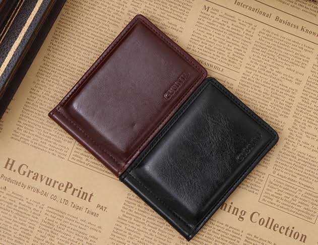 New Brand Luxury Business Man money clip wallet with metal clamp magnet hasp card slots slim designer leather purse for men -AZURA